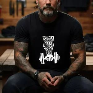 Fitness Motivational Cotton Shirt – Durable Print Unisex Gym T-Shirt with Barbell Graphic