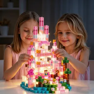 Magnetic Building Blocks 100/150/200 PCS, Light Up Pink Castle Magnetic Tiles Set – STEM Montessori Magnetic Cubes Toy for Spatial Reasoning & Creativity, Christmas Birthday Gift for 3+ Year Old Kids