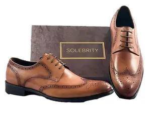 SOLEBRITY -Men’s formal Brogue shoes, Lace-up Pointed Toe Footwear Leather Closed