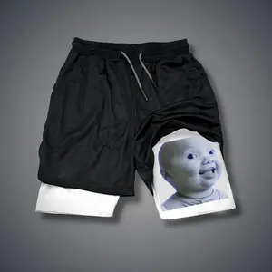 Tuff Baby Holding Laugh  – Merch Summer Men's Shorts - Oversized Graphic Polyester Shorts for Men, Breathable & Quick-Drying, Double-Layer Sports Shorts with Elastic Waistband , Perfect for Meme Lovers and Emoji Fans