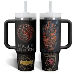 House of the Drag0n tumbler with Targary3n sigil and Wester0s map — perfect for fantasy fans. Durable stainless design with handle and straw.