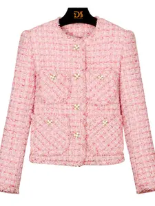 Women's Elegant Quilted Tweed Coat, Chic Fashion Casual Cable Knit Outerwear for Daily Outdoor Wear, Women Clothing for Spring Fall, Tops