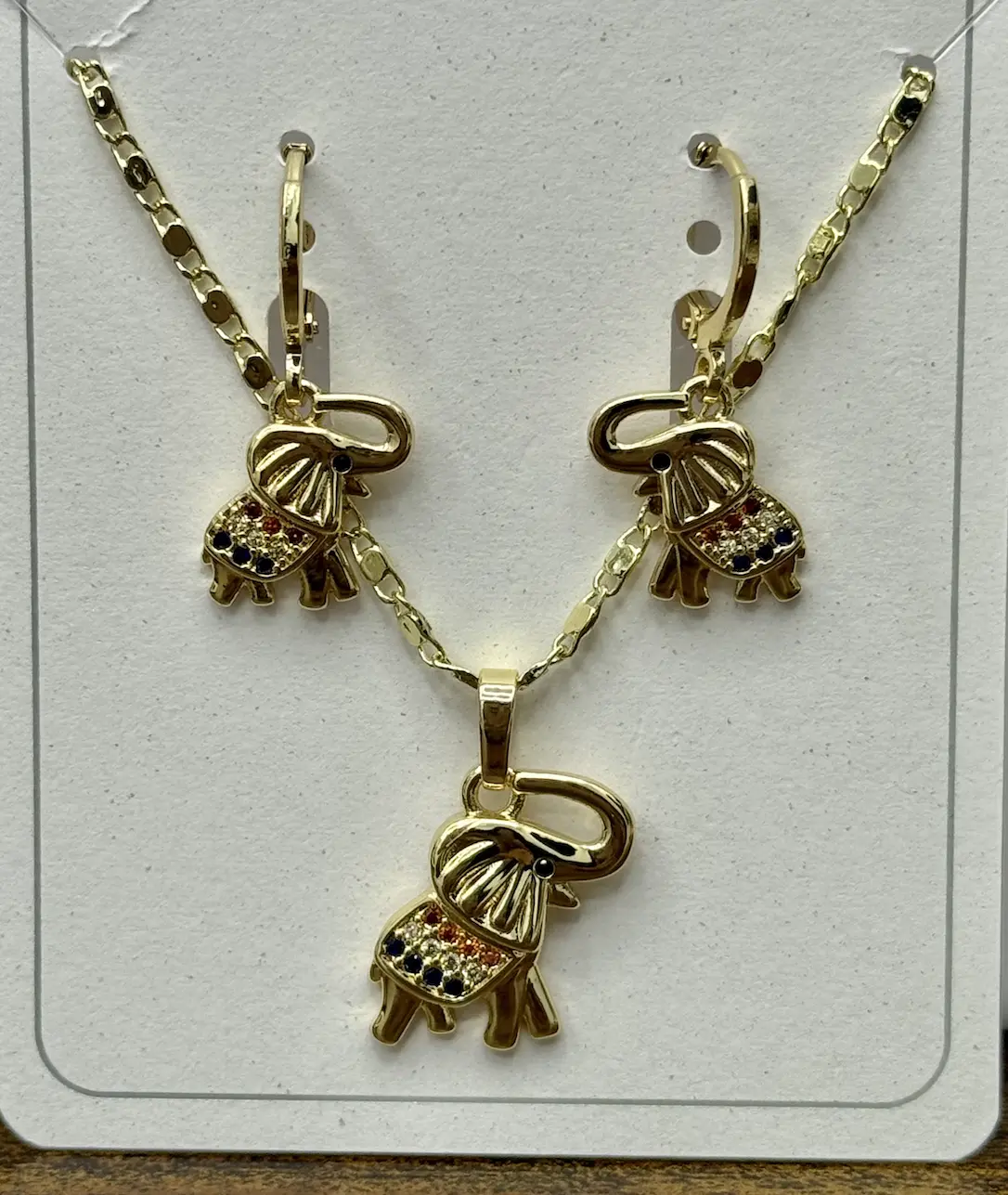 Earrings & Necklace Set Elefante Oro Laminado