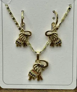 Earrings & Necklace Set Elefante Oro Laminado