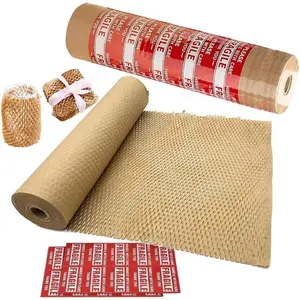 Honeycomb Packing Paper 12" W x 60' L Packing Paper for Moving Products & Gifts Honeycomb Wrapping Paper Recyclable and  Cushioning Packing Material with 20 Fragile Stickers