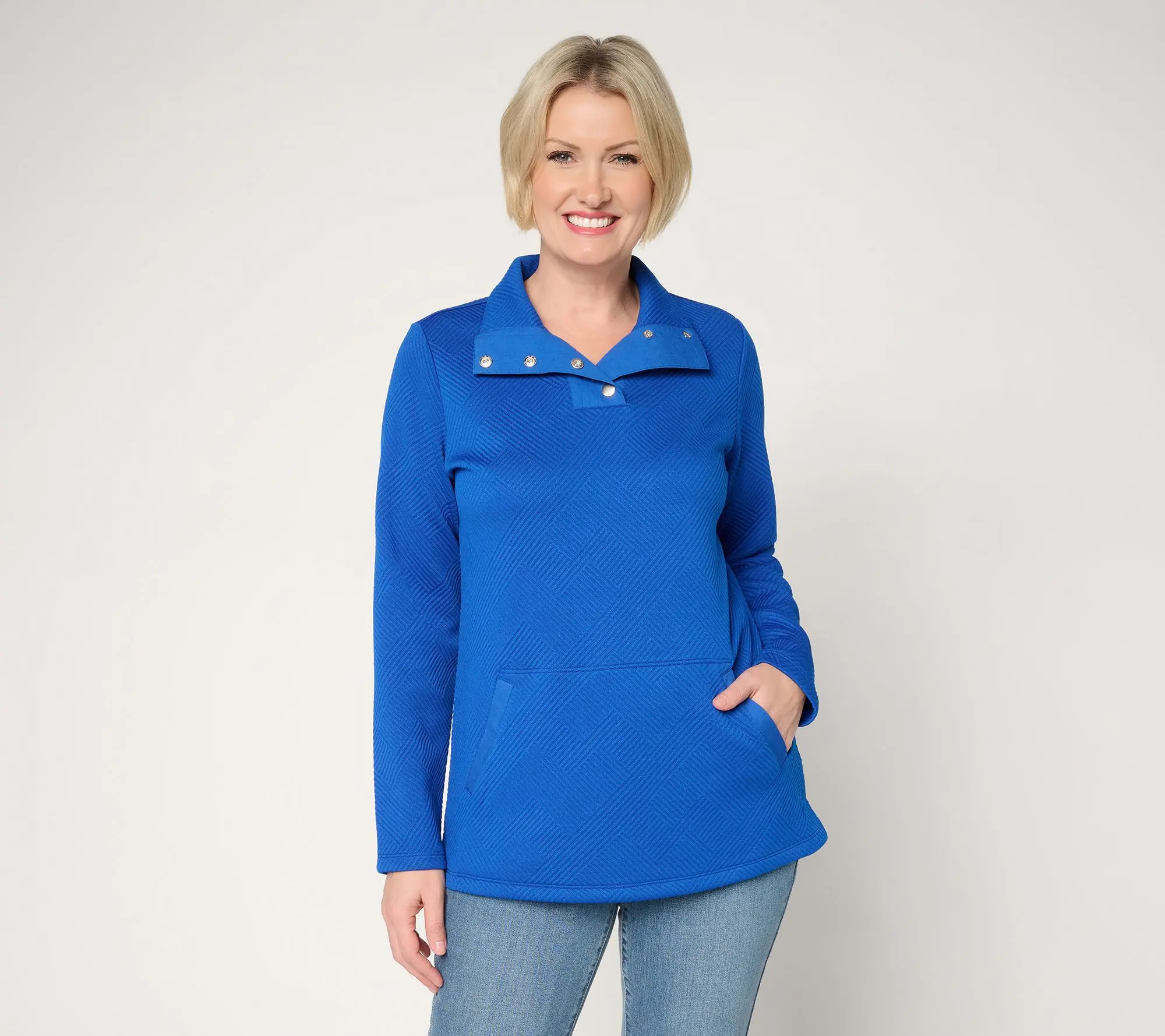 Denim & Co. Active Petite Jacquard Quarter Snap Tunic