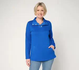 Denim & Co. Active Petite Jacquard Quarter Snap Tunic