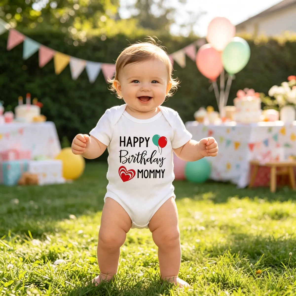 Fun Themed Cotton Bodysuit with "Happy Birthday Mommy & Daddy" Print, Soft Toddler Onesie for Unisex Babies, Infant Party Outfit 0-24M, Cotton Bodysuits, Fun Themed Bodysuits