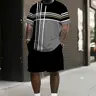 Men's Geometric Striped Print Summer Set Short Sleeve Round Neck T-Shirt & Drawstring Shorts, Loose Fit Casual Menswear
