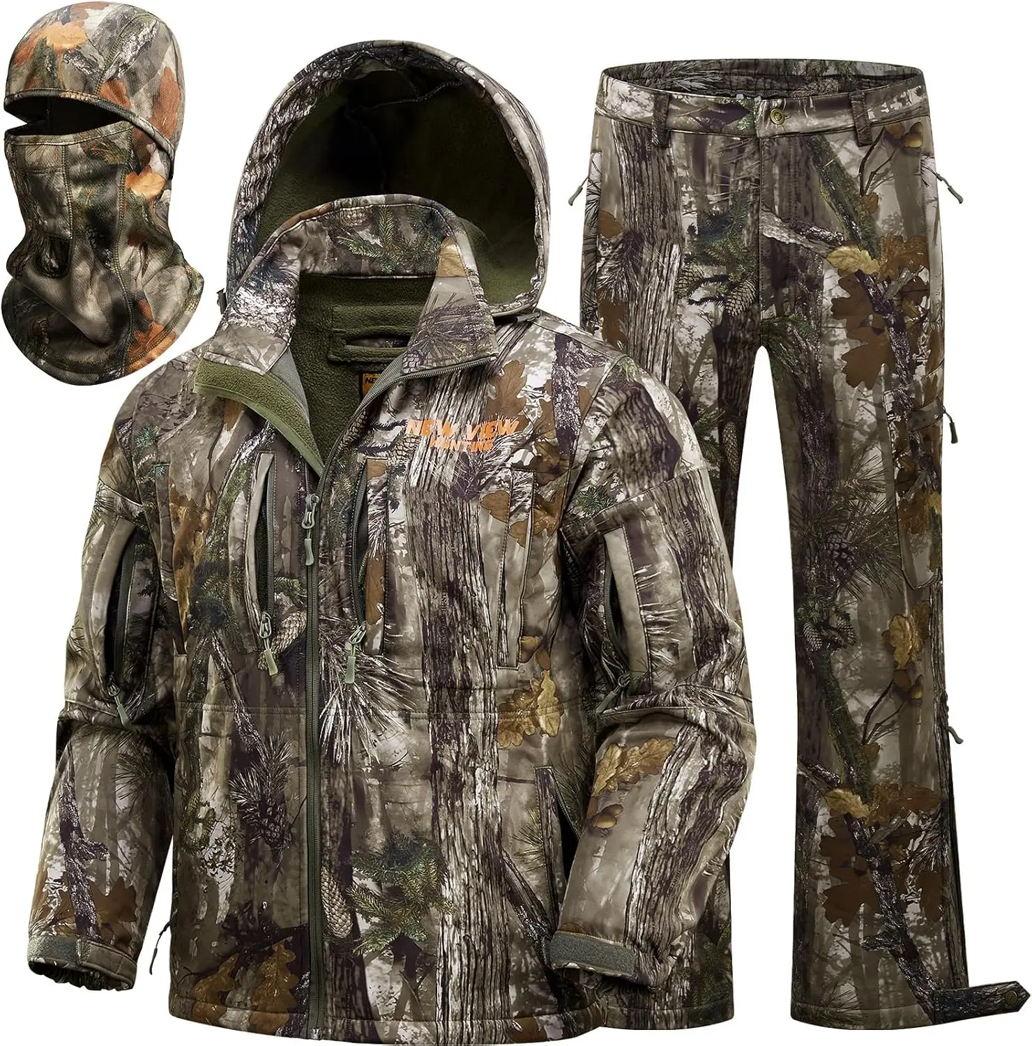 Camo Hunting Clothes for Men, Winter Warm Hunting Jacket and Pants,Fleece Lined Hunting Suit for Deer Duck Bow Hunts