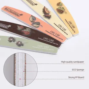 5-piece Nail File Set - Professional Half-Moon Nail File Double-Sided Sanding Board, Washable Nail Files and Buffing Block, Smooth and Shape Nails, Manicure and Pedicure Polishing Tool