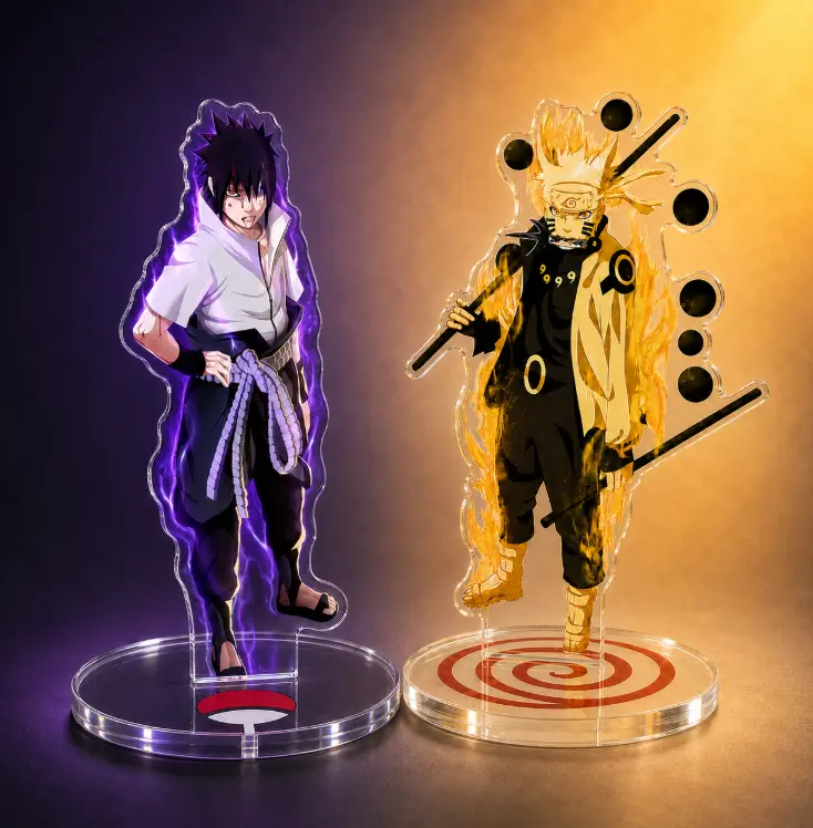 Rival Ninja Warriors Acrylic Standee Set 6 Inch, Purple and Golden Anime Display Figures with Clear Bases, Collectible Desk Decor