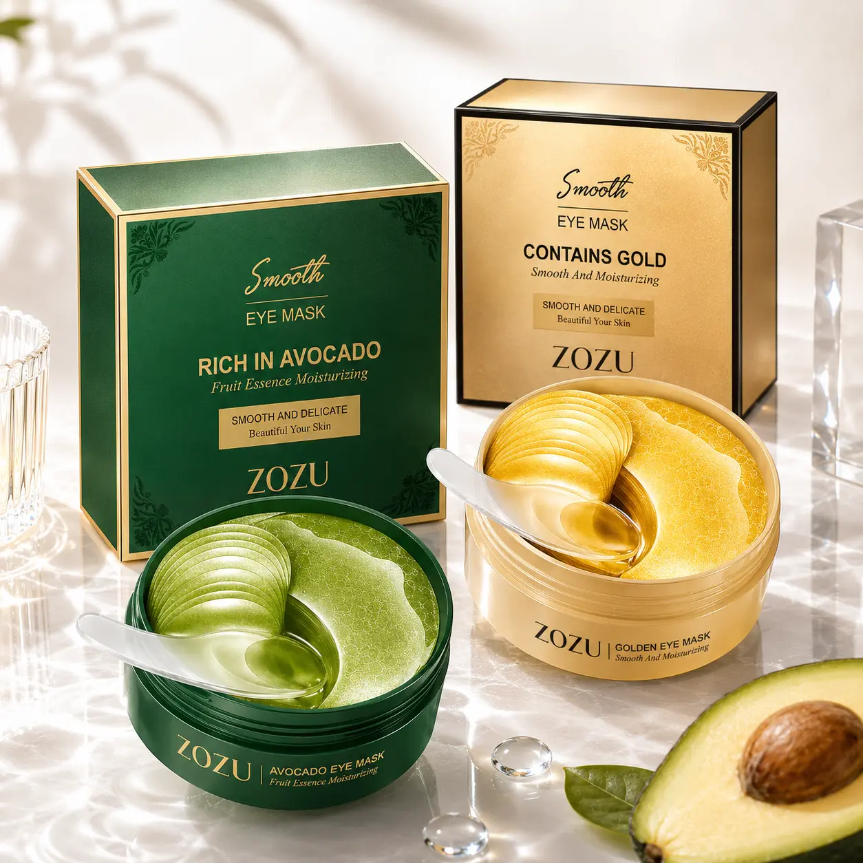 Avocado Gold Eye Mask Zoning Care | Daytime Avocado Eye Mask Moisturizes and Moisturizes, Nighttime Gold Eye Mask Brightens and Repairs, Natural Plant Extract Soothes Dry Around the Eyes, All Day Daily Eye Care