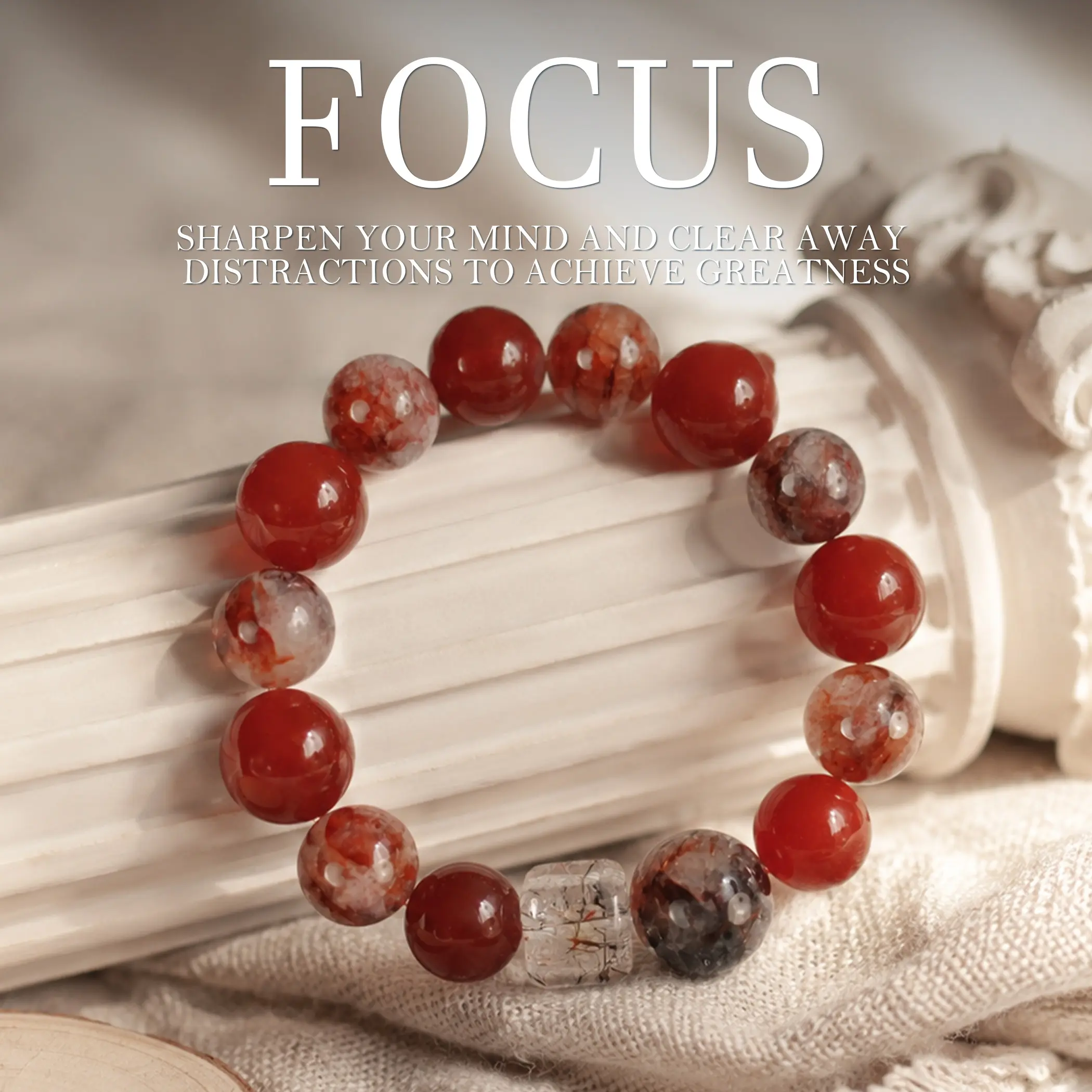 LUMAWU Beaded Bracelet Red Glue Flower Agate Super Seven | Unique Texture & Gentle Healing Energy Jewelry Gifts