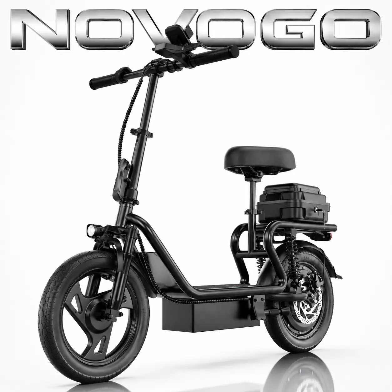 Electric Scooter with Seat and Rear Storage Box, 500W Motor, 22 MPH, Up to 40 Miles Range, 14" Pneumatic Tires, Foldable Scooter for Adults