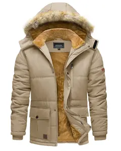 MAGCOMSEN Men's Fleece Lined Parka Jacket Hooded Puffer Jacket Warm Winter Coat Thicken Fur Jackets Windproof Coats Menswear Tops