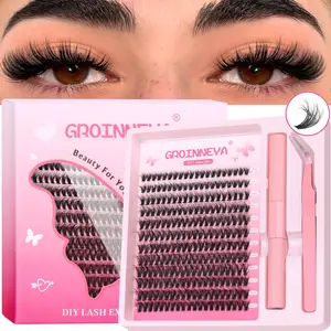 GROINNEYA 12 Rows Thin Spiky Individual Lashes Puffy Airy False Lashes Clusters Luxurious Wispy Cluster Lashes C Curl 3D Effect Fake Lashes Clusters To DIY Natural Cross With Tweezers And Seal,Enhance Your Charm,Perfect for Everyday Wear
