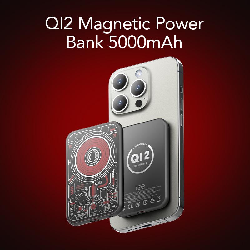 mfish E-Monster 5000mAh Ultra-thin Wireless Power Bank,Portable Fast QI2 Charging,MagSafe Compatible for iPhone 15/16/14/13 Compact Cable Chargeable