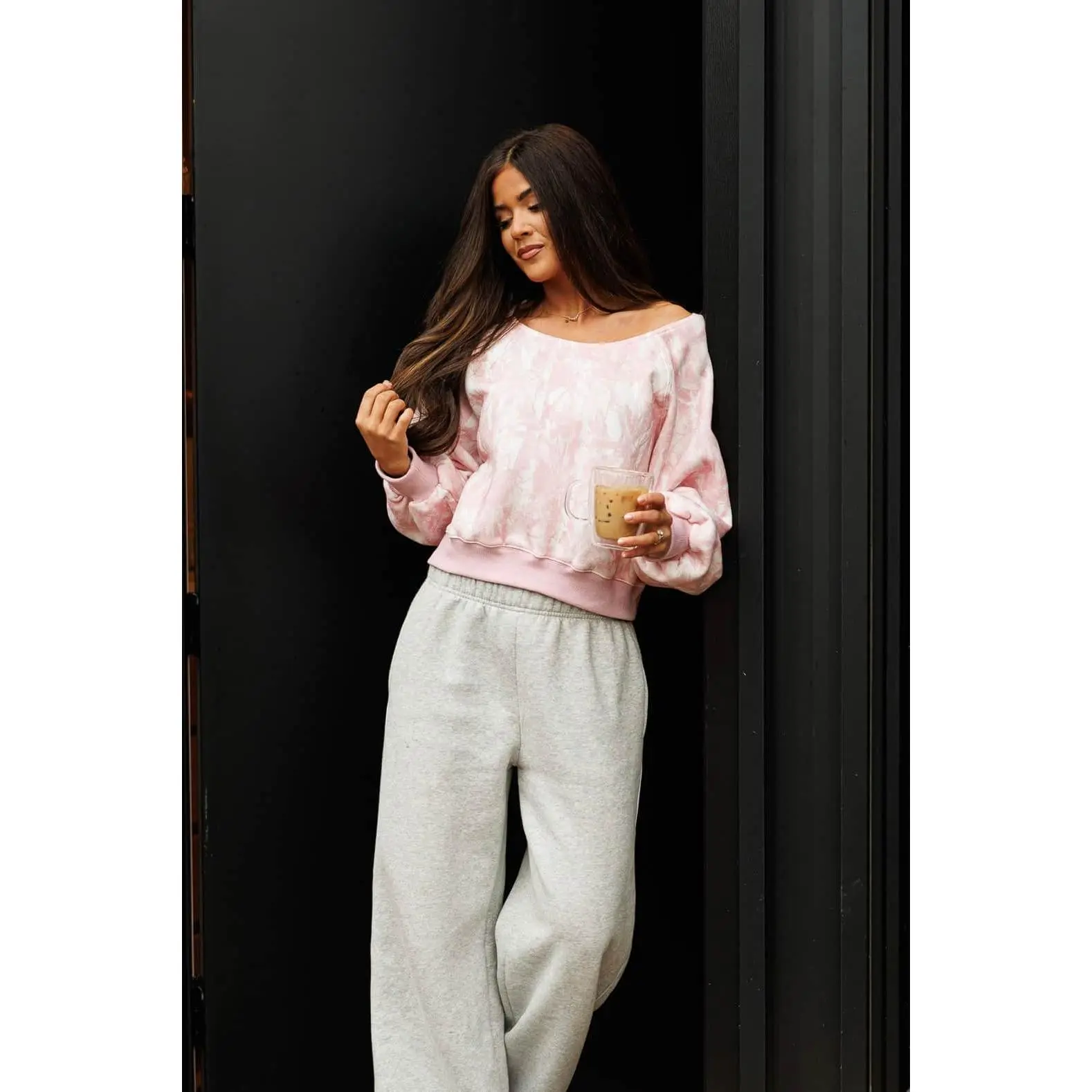 Women's Pink Camo Sweatshirt, Casual Off-Shoulder Long Sleeve Pullover Top for Everyday Comfortable Style, Spandex, Fabric, Sweatshirts, Cotton