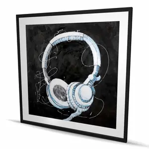 212 MAIN Artistic Musical Headphones Framed Print Wall Art - 48x48 in Matted Frame, Vibrant Artwork Home Decor for Man Cave, Home Supplies Posters & Prints