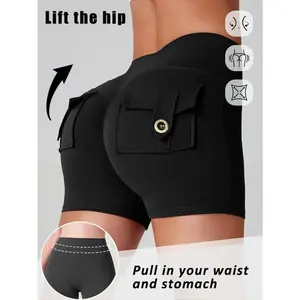Women's High-Waisted Yoga Shorts - Sporty Sports Bottoms with Pockets, Butt-Lifting Ruched Design, Tummy Control, Body-Sculpting Fit for Fitness, Running