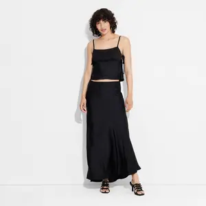 Women's Satin Trumpet Maxi Skirt - Wild Fable™ Black XL