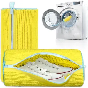 XXL Shoe Machine Bag - 2 Pcs Set - 360° Reusable Shoe Bag for Machine and Dryer - Wrap Shoe Bag for Sneakers, Boots & Delicate Footwear (Yellow)