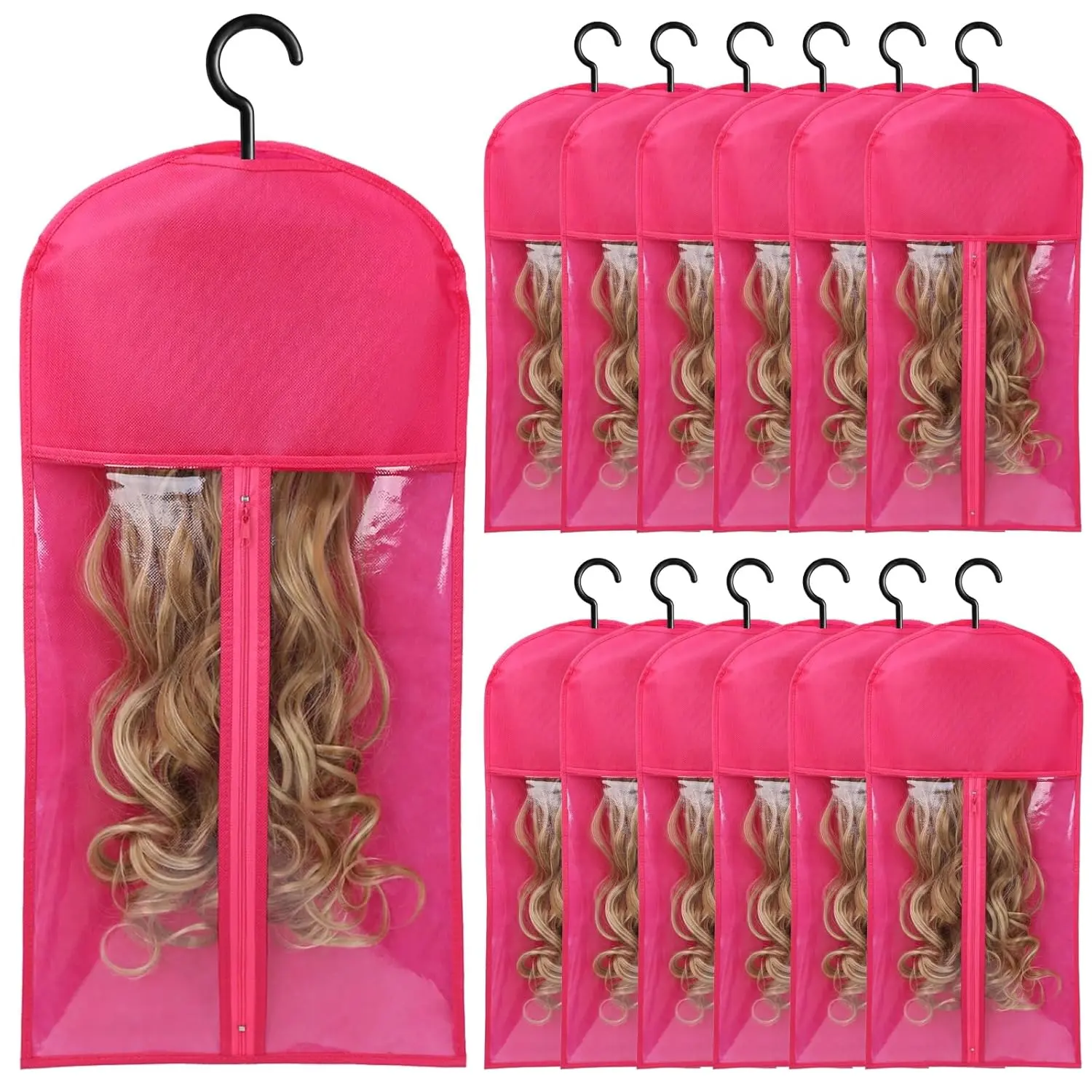 12 count Wig Storage Bags With Hanger - Hair Extension Holder for Multiple Wigs, Extensions & Accessories