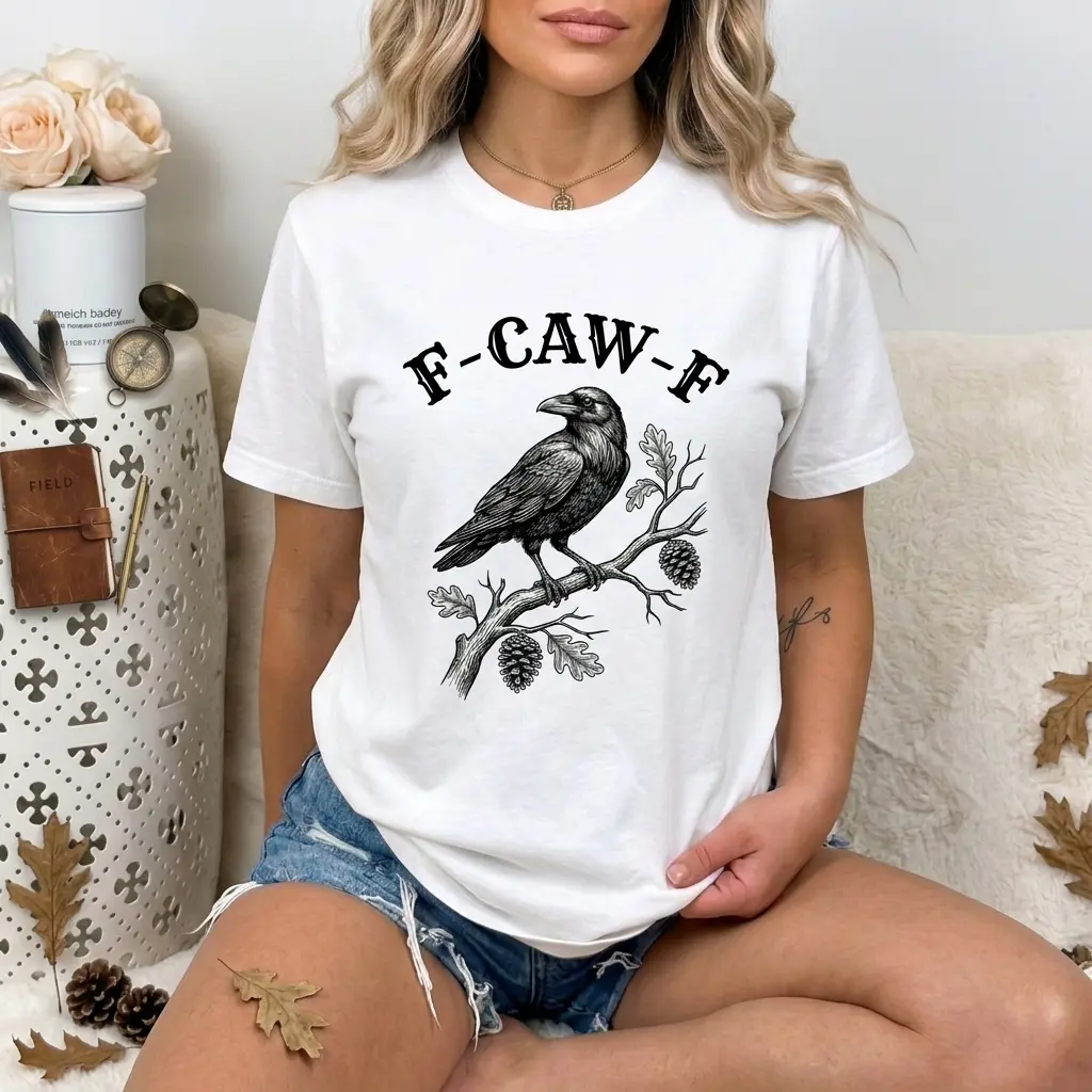 Gothic Crow Graphic Cotton T-Shirt, Unisex Funny Dark Humor Tee for Everyday Wear with a Seamless Collar, Durable Sleeves and Bottom Hem