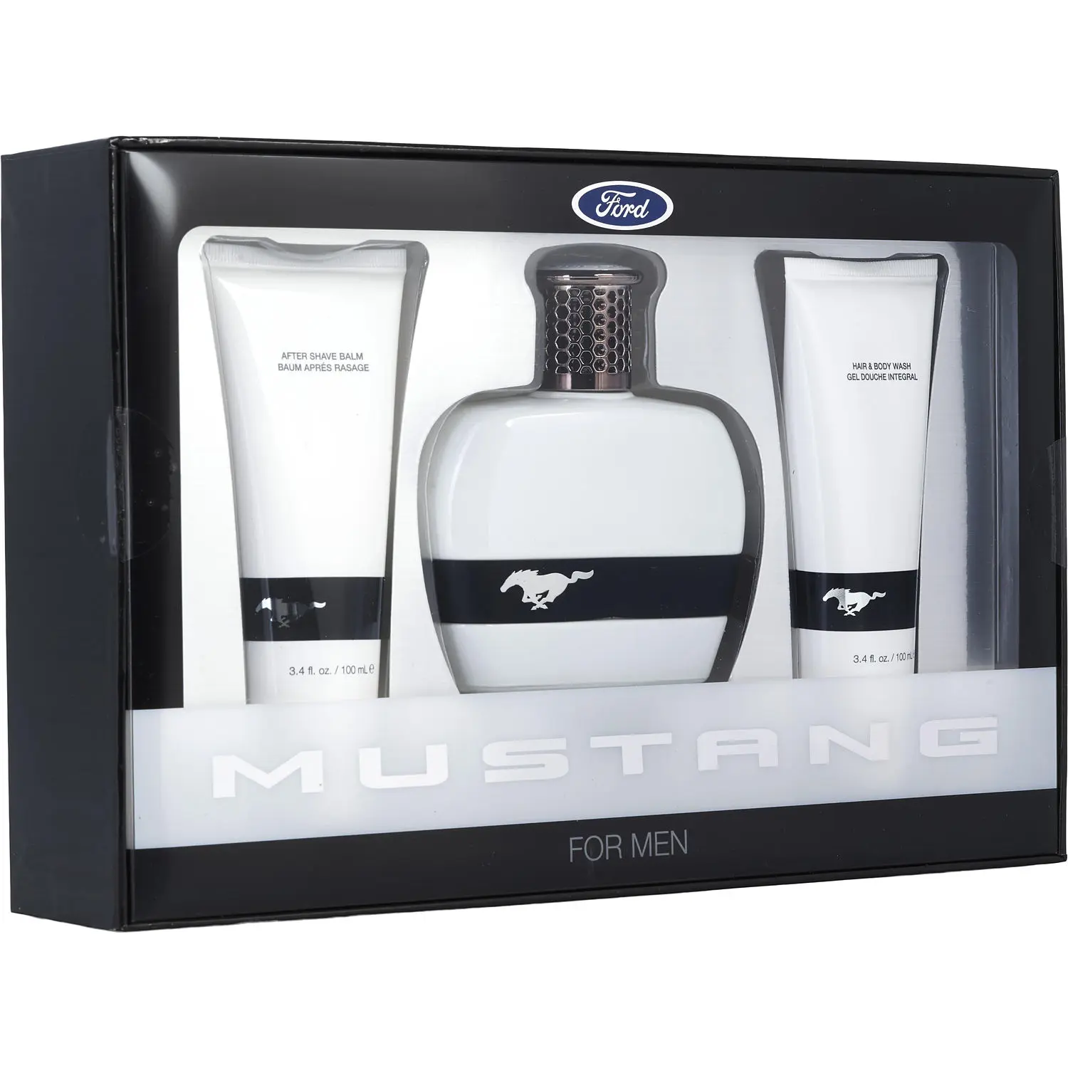 Ford Mustang White Set-Edt Spray 3.4 Oz & Hair And Body Wash 3.4 Oz & Aftershave Balm 3.4 Oz For Men