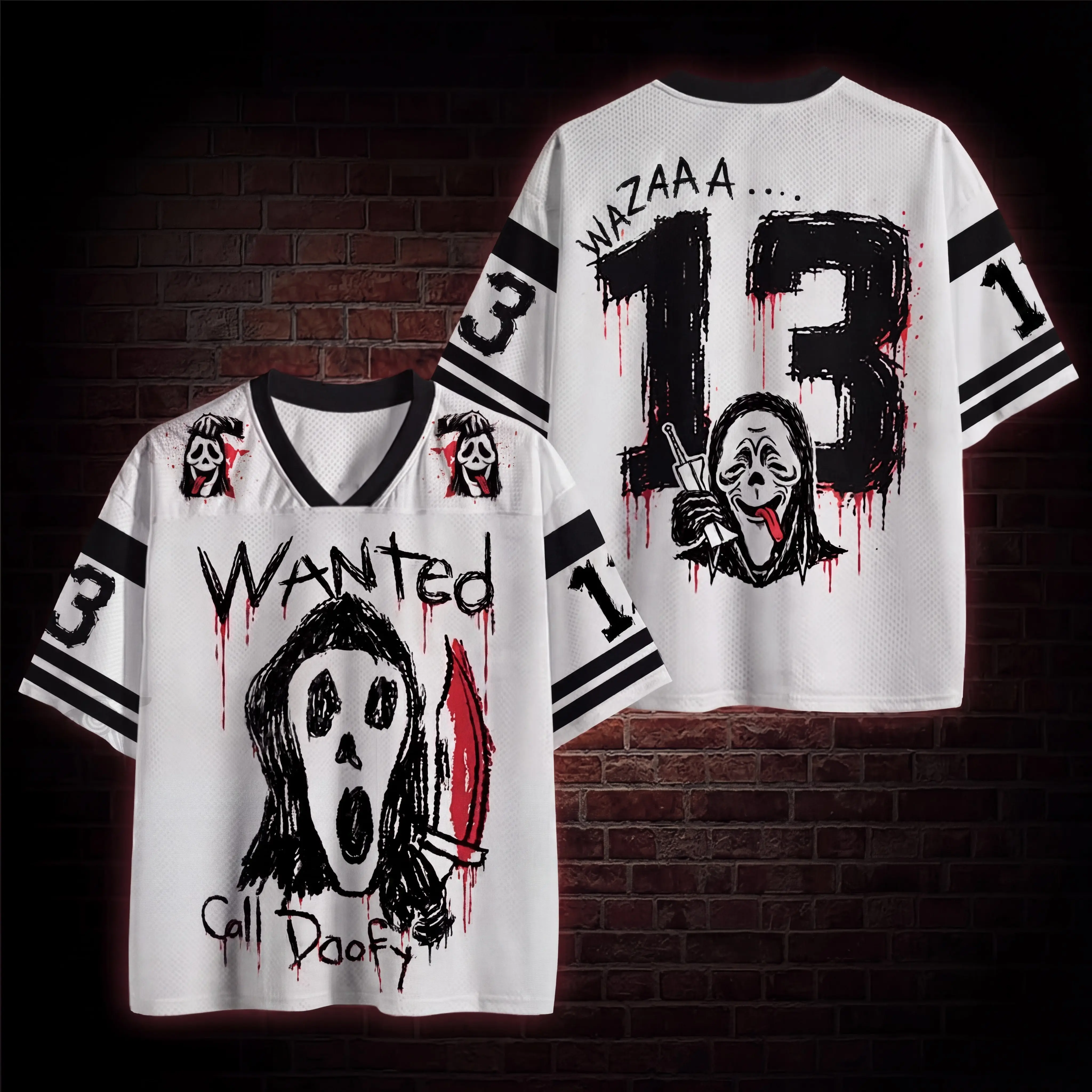 Wazaaap Call Doofy Horror Parody Mesh Baseball Jersey, Slasher Killer Custom 13 Sport Shirt, Aesthetic Spooky Season Graphic Team Uniform, Novelty Halloween Party Costume Top