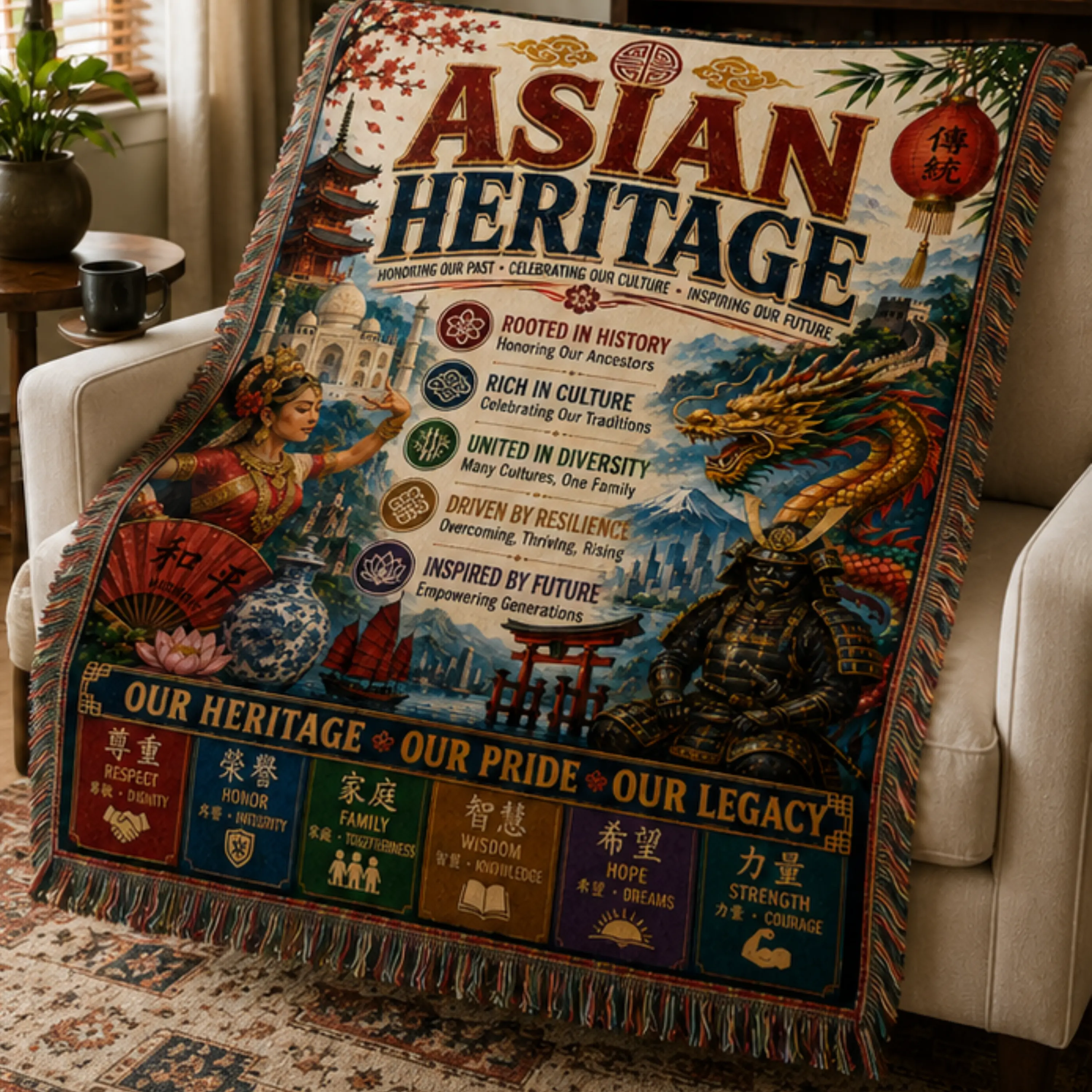 Asian Heritage Woven Blanket | Culture & Tradition