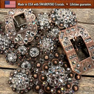 Copper Clear Crystal Conchos | Sizes 1"- 3" | Buckles | Saddle Set | Leather Rosettes | Slide