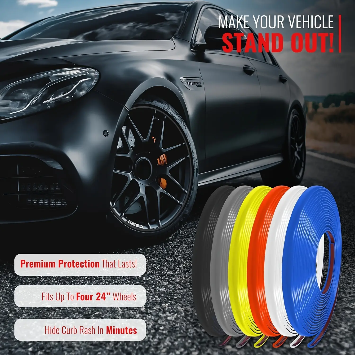 314.96inch Car Wheel Rim Edge Protector, Rubber Wheel Hub Rim Guard, Vehicle Tire Rim Decor Sticker Strip, Universal Automotive Accessories for Curb Rash and Wheel Scratch Prevention