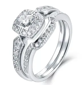 Sterling Silver CZ Petite Halo Wedding Band Engagement Rings Set Size 3-15 Ss69A