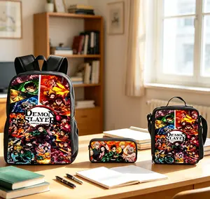 Demon Slayer Backpack Set 3pcs Anime School Backpack Pencil Case Lunch Bag Lightweight Portable Student Backpack for Fans School Outdoor Essentials