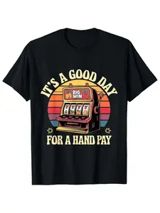 Men's % Cotton Slot Machine T-Shirt with Slot Design & "Wheel of Fortune" Style Symbols - Retro Bingo/Buck$ Winning Hand Pay Print, Short Sleeve Casual Tee for Poker Nights, Parties & Casual Attire (Regular Fit, S-XXXL)