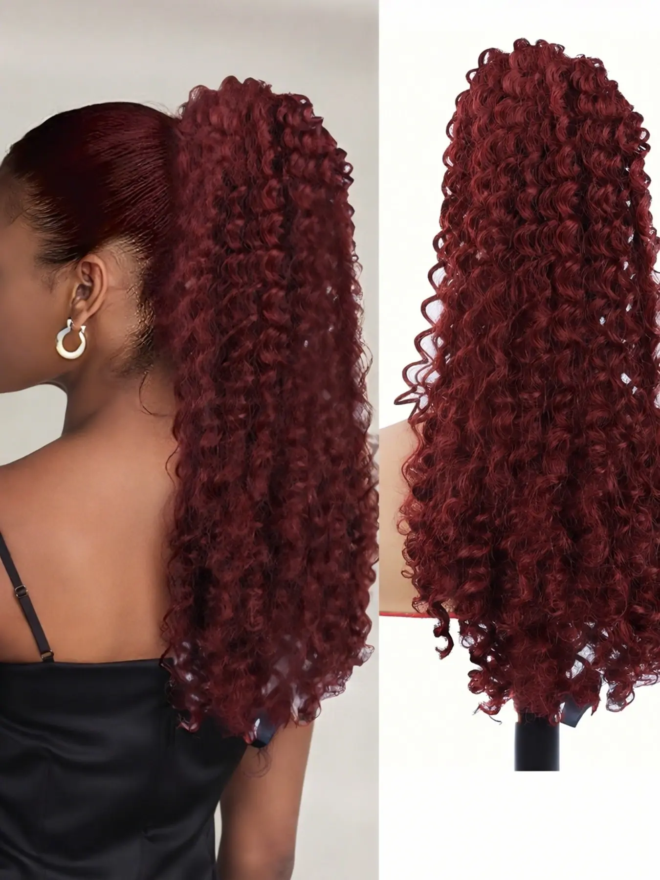 20 inch Ponytail Extension, Drawstring Ponytail for Women, Long Wavy Pony Tails Hair Extensions, Synthetic Hair Extensions Ponytail for Daily Use (Color: Burgundyk) Hairstyle