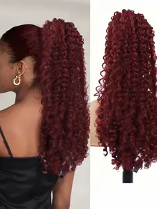 20 inch Ponytail Extension, Drawstring Ponytail for Women, Long Wavy Pony Tails Hair Extensions, Synthetic Hair Extensions Ponytail for Daily Use (Color: Burgundyk)