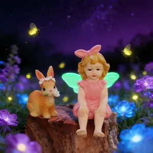 Fluorescent Wings Fairy and Rabbit Set, Creative Garden Decor Accessories, Bonsai Figurines, Spring Planters/easter Resin Crafts