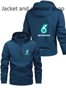 Men's Lightweight Polyester Fashion Hooded Jacket, Petronas Print, Full Zipper Front, Casual Outdoor Spring & Fall Outerwear