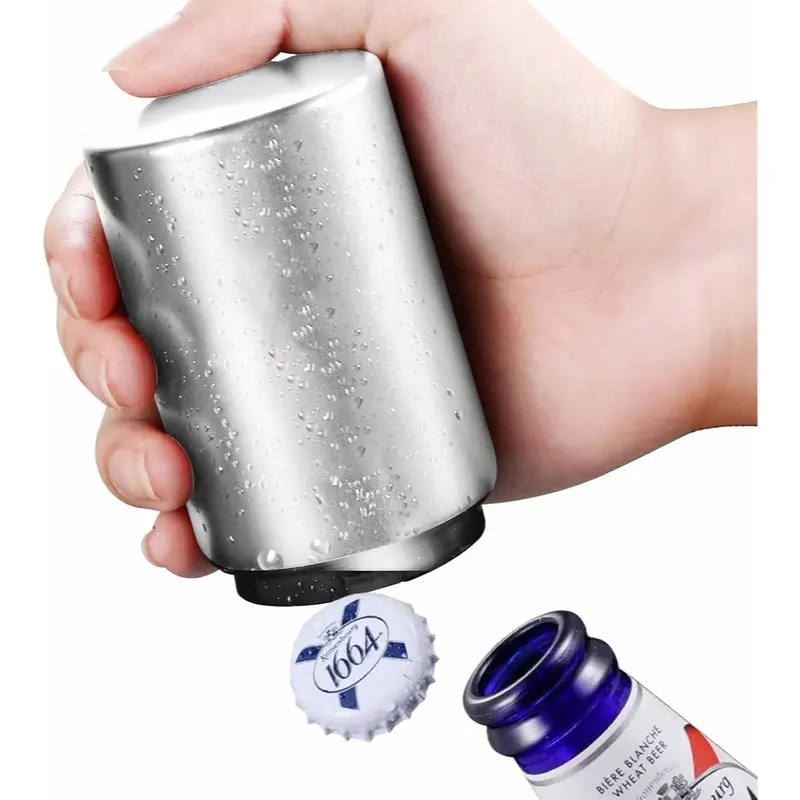 Premium Stainless Steel Magnetic Bottle Opener - Self-Opening Drink Tool with Automatic Cap Catcher, Push-Pull Design, Portable Home Bar Kitchen Utensil for Beer, Soda, Beverages, Smooth Edge Feature, Bottleopener, Beverage