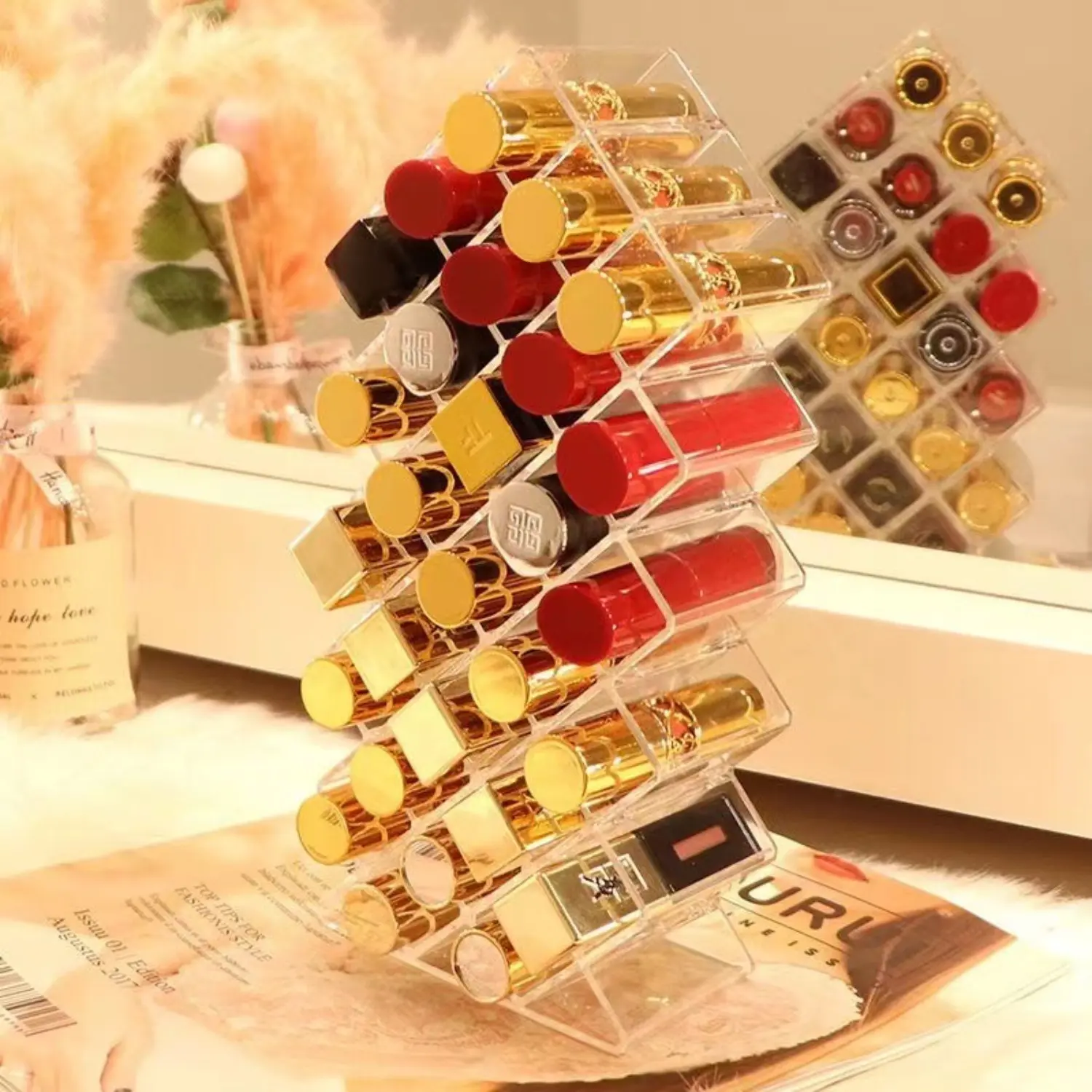 PrimPick Fish-shaped vertical lipstick storage rack, lipstick storage box, cosmetics storage box display stand, can hold lip gloss and lipstick stand, Multilayer Storage, Lipstick Holders