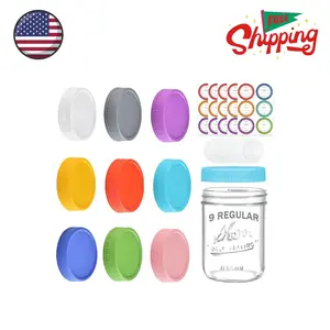 9 Pack Regular Mouth Mason Jar Lids - 70mm Colored Plastic Mason Lids