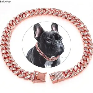 Bling Pet Cuban Chain Necklace, Rhinestone Dog Collar for Small Dogs and Cats, Shiny Synthetic Diamond Pet Necklace, Stylish Decorative Chain Accessory for Parties, Photos, and Daily Fashion