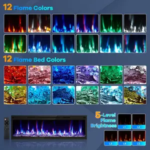 【Christmas Gift】60" Electric Fireplace - Wall Mounted & Recessed 4.2" Ultra-Thin Linear Fireplace with Remote Control and Timer, 750W/1500W Efficient Heating, 12-Color Flames, Includes Log and Crystal Decor