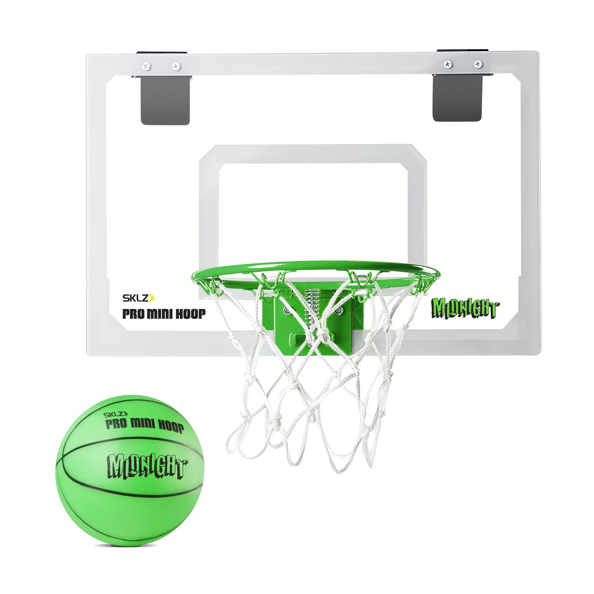 SKLZ Pro Mini Hoop Midnight Glow-in-the-Dark Over-the-Door Basketball Hoop & Ball Set for Home Office or Dorm Super Durable Design Ideal for Home