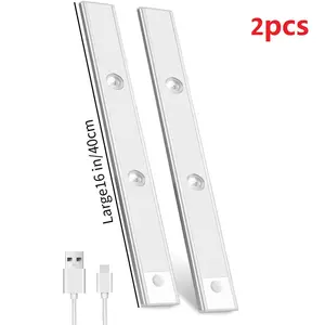 LED Motion Sensor Light, Under-Cabinet Lighting, Wireless USB Rechargeable Kitchen Night Lights, LED Lights for Wardrobe, Closets, Cabinets, Cupboards, Vanity Mirrors, 2 Count.