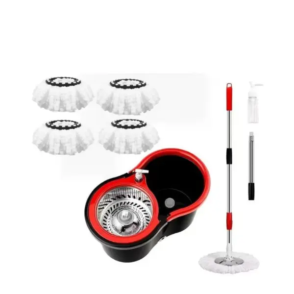 Manual Spin Mop & Bucket with Wringer Set, 360° Self-Wringing Microfiber Floor Mop with 4 Reusable Mop Heads for Tile, Hardwood & Laminate Floors