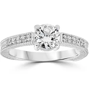 Vintage Diamond Engagement Ring 1 Carat 14K White Gold Round Brilliant Cut